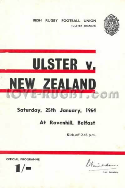 1964 Ulster v New Zealand  Rugby Programme